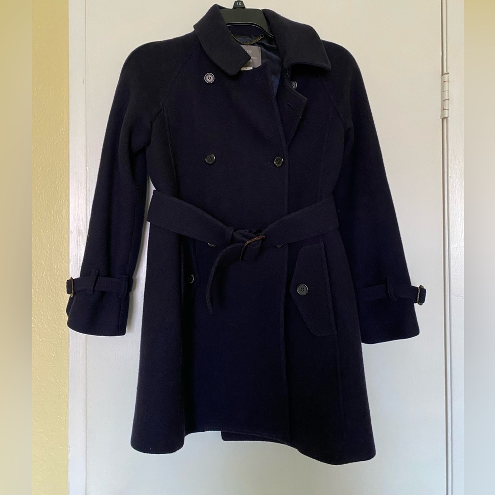 🦋HP🦋J Crew Gray Stadium Cloth Boulevard Trench
Coat - size 0 , Navy - Picture 4 of 9